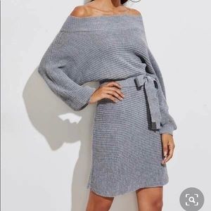 self tie off the shoulder sweater dress